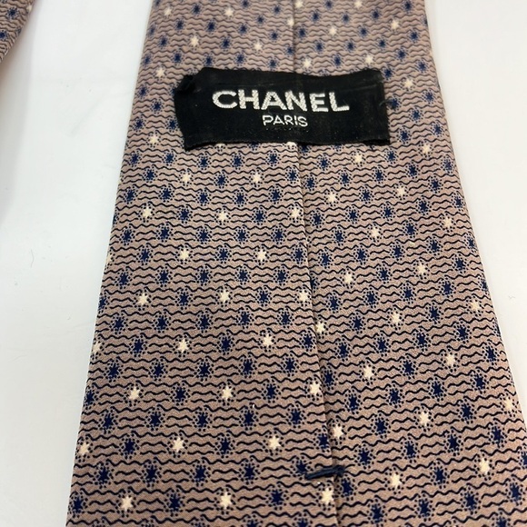 Chanel Vintage Silk Tie Taupe Blue Cream - Picture 4 of 7